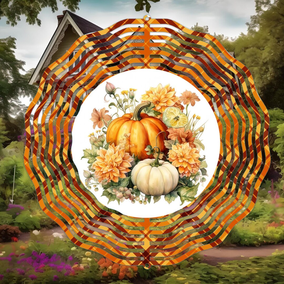 Fall Floral Pumpkins Wind Spinner-10 Inch Double Sided Metal Wind ...