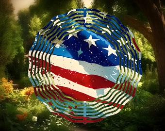 American Flag Wind Spinner, 10"  Double Sided Metal Wind Spinner, Yard Art, Patriotic Decor - Fathers Day Gift