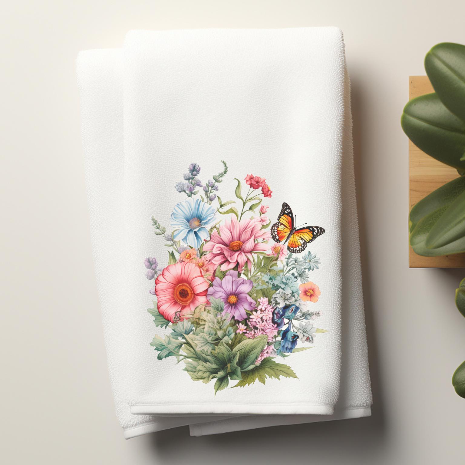 Wildflowers Velour Hand Towel, Powder Room Towel, Floral Fingertip Guest Towel, Bathroom Decor, Hostess Housewarming Gift, Mother's Day