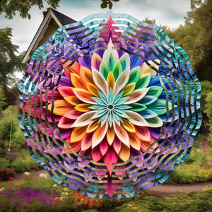 Colorful Mandala Wind Spinner-10 Inch Double Sided Metal Wind Spinner-Yard Art-Mothers Day Birthday Gift