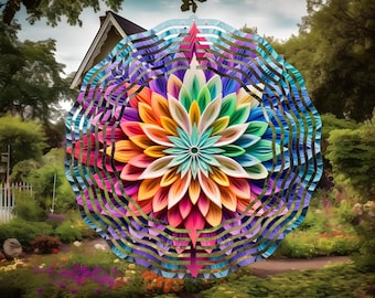 Colorful Mandala Wind Spinner-10 Inch Double Sided Metal Wind Spinner-Yard Art-Mothers Day Birthday Gift