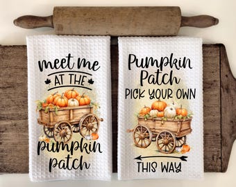 Pumpkin Patch Fall Themed Dish Tea Hand Kitchen Towel, Kitchen Decor Gift- Thanksgiving Fall Decor-Housewarming Hostess Gift
