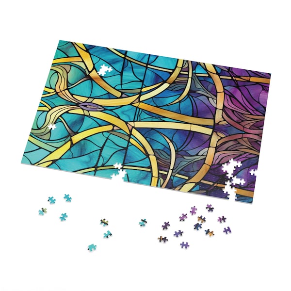 Jigsaw Puzzle Collection 1 Vibrant Faux Stained Glass Window Panel Image Gift for Family Friend Puzzler 30-1000 Piece w/Gift-Ready Metal Box