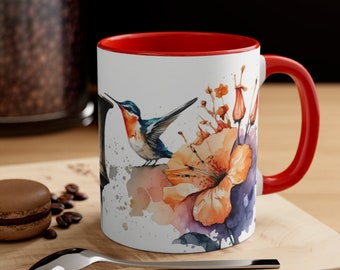 Hummingbird High Quality Nature Print Coffee Cup Colorful Fade-resistant Flower Mug Cottage Core Ergonomic 11oz CHandle Cup Stylish Gift For