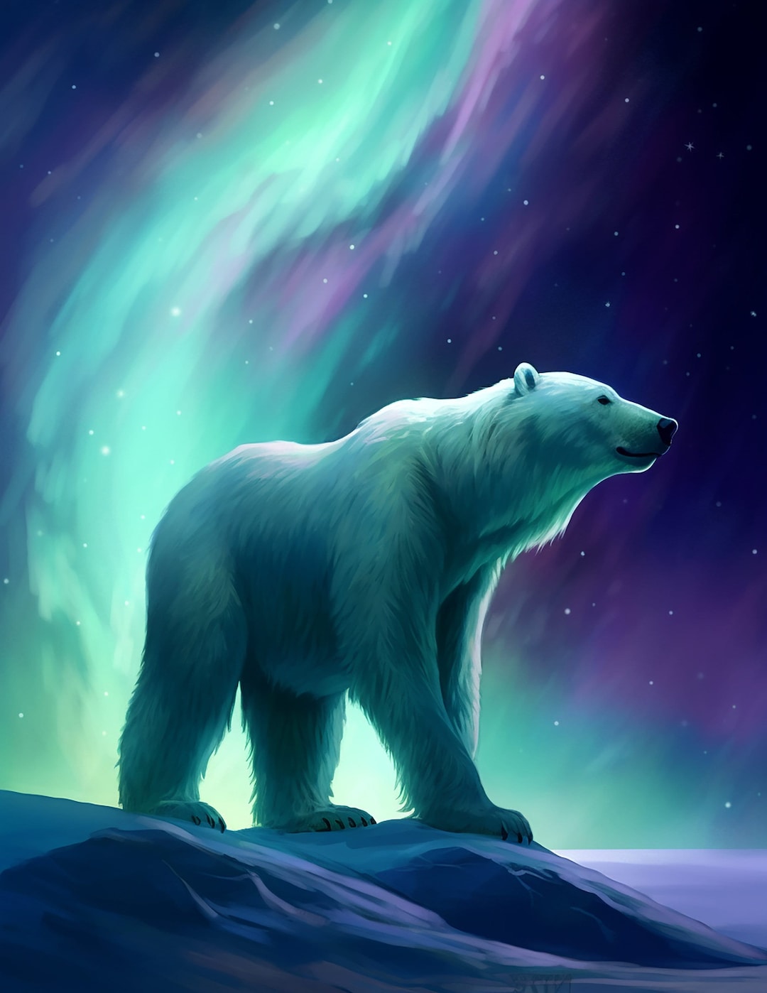 Polar Bear Art Northern Lights Livingroom Art Bedroom Night - Etsy