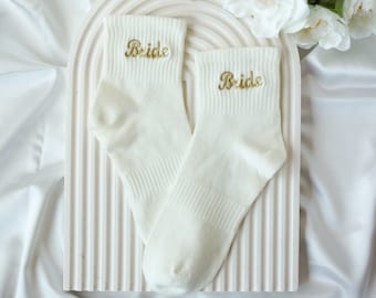 Personalized Ankle Wedding Socks, Embroidered Bride Socks,  Ivory Socks, Custom Bridesmaid Socks, Bridal Party Socks, Wifey Socks, Name Sock