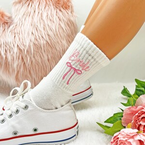 Ribbon Embroidery Bride Socks, Personalized Wedding Socks, Something Blue Bow Socks, Bridesmaid Proposal Socks, Bachelorette Party Socks