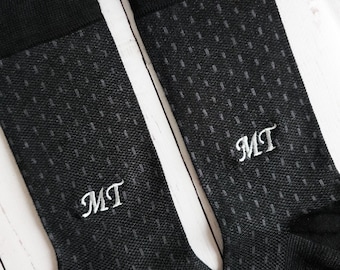 Custom Polka Dot Bamboo Socks, Personalized Embroidered Groomsmen Wedding Monogrammed Socks