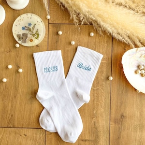 Custom Bride Socks Blue Embroidery Wedding Socks Something Blue for Bride Embroidered Wifey Socks Custom Bridal Socks Christmas Gift Socks