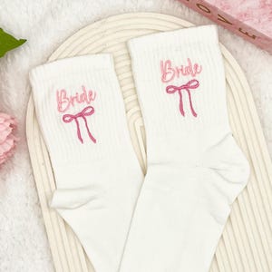 Ribbon Embroidery Bride Socks, Personalized Wedding Socks, Something Blue Bow Socks, Bridesmaid Proposal Socks, Bachelorette Party Socks