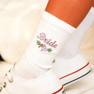 Princess Bride Socks, Custom Embroidered Lilac Flower Wedding Socks, Crew Socks, Personalized Socks, Bridesmaid Socks, Custom Name Socks