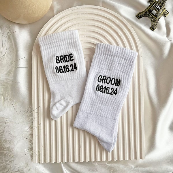 2 PAIRES de chaussettes personnalisées pour le marié, brodées mariage, chaussettes personnalisées pour homme d'honneur, chaussettes cadeau mariée, cadeau d'anniversaire pour lui pour elle