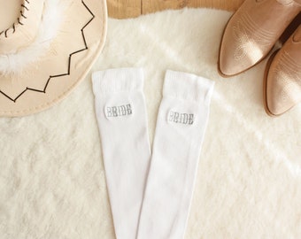 Personalized Wedding Socks, Custom Embroidered Bride Socks, Western Bridal Socks, Wifey Socks, Cowgirl Bride Socks, Long Socks,  Crew Socks