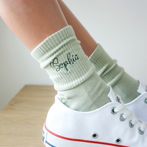 Bride Socks Sage Green Custom Embroidered Mrs.Mr. Socks Made of Honor Socks Custom Wedding Socks Bridesmaid Socks Custom Name Socks