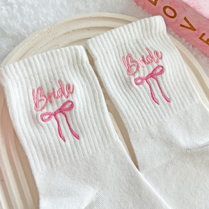 Bow Embroidered Custom Wedding Socks, Bridesmaid Gifts Socks, Personalized Sock, Custom Crew Sock, Womens Socks With Name, Bridal Party Sock