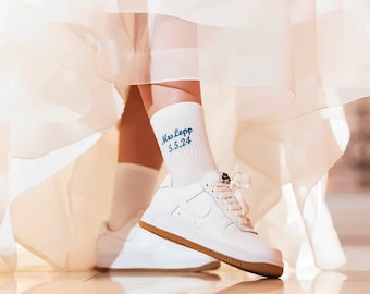 Personalized Wedding Socks, Something Blue Socks, Custom Embroidered Bride Socks, Bridesmaid Socks, Bridal Party Socks, Wifey Socks,