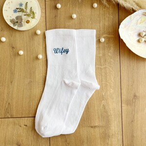 Wifey Socks Blue Custom Embroidered Something Blue for Bride From Mom Blue Embroidery Bride Socks Custom Wedding Socks Just Married Socks