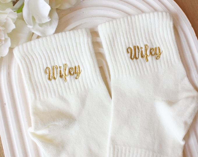 Personalized Wedding Socks, Embroidered Wifey Ankle Socks, Custom Bridal Gift