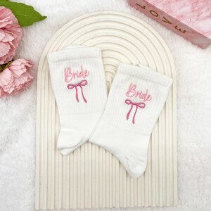 Ribbon Embroidery Bride Socks, Personalized Wedding Socks, Something Blue Bow Socks, Bridesmaid Proposal Socks, Bachelorette Party Socks