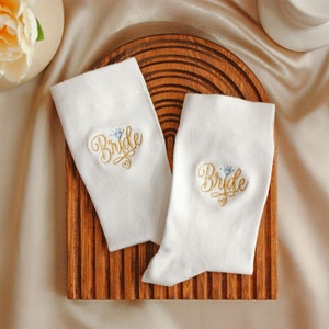 Bride Socks Emroidered White Custom Wedding Socks Bridesmaid Socks Embroidered Wedding Party Socks Embroidery Briday Party Socks