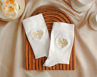 Bride Socks Emroidered White Custom Wedding Socks Bridesmaid Socks Embroidered Wedding Party Socks Embroidery Briday Party Socks
