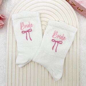 Ribbon Embroidery Bride Socks, Personalized Wedding Socks, Something Blue Bow Socks, Bridesmaid Proposal Socks, Bachelorette Party Socks