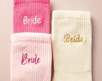 Custom Embroidered Wedding Socks, Bride Crew Socks, Bachelorette Party Gift