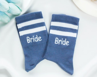 Custom Embroidered Something Blue Socks, Personalized Wedding Socks, Bride Socks, Bridesmaid Socks, Something Blue Crew Socks, Name Socks