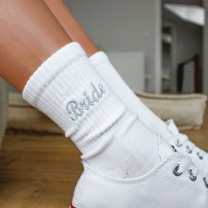 Custom Wedding Socks Silver Embroidered Custom Bride Socks Bridesmaid Socks Wedding Party Socks Embroidered Bridal Party Sock Christmas Gift