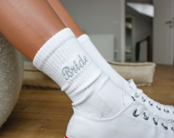 Custom Wedding Socks Silver Embroidered Custom Bride Socks Bridesmaid Socks Wedding Party Socks Embroidered Bridal Party Sock Christmas Gift