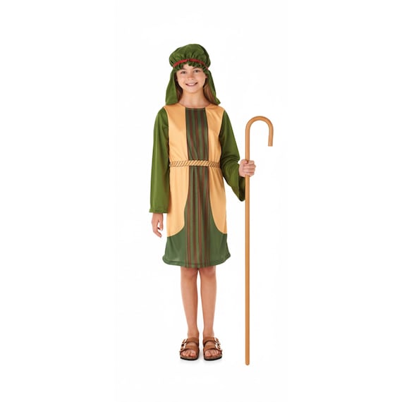 Girls Green Shepherd Costume Nativity Play Christmas Kid Fancy Dress Outfit Xmas
