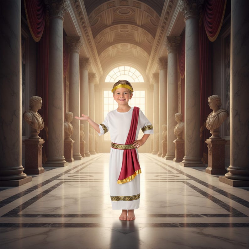 Roman Emperor Boys Fancy Dress Ancient Greek Historical Caesar Toga ...