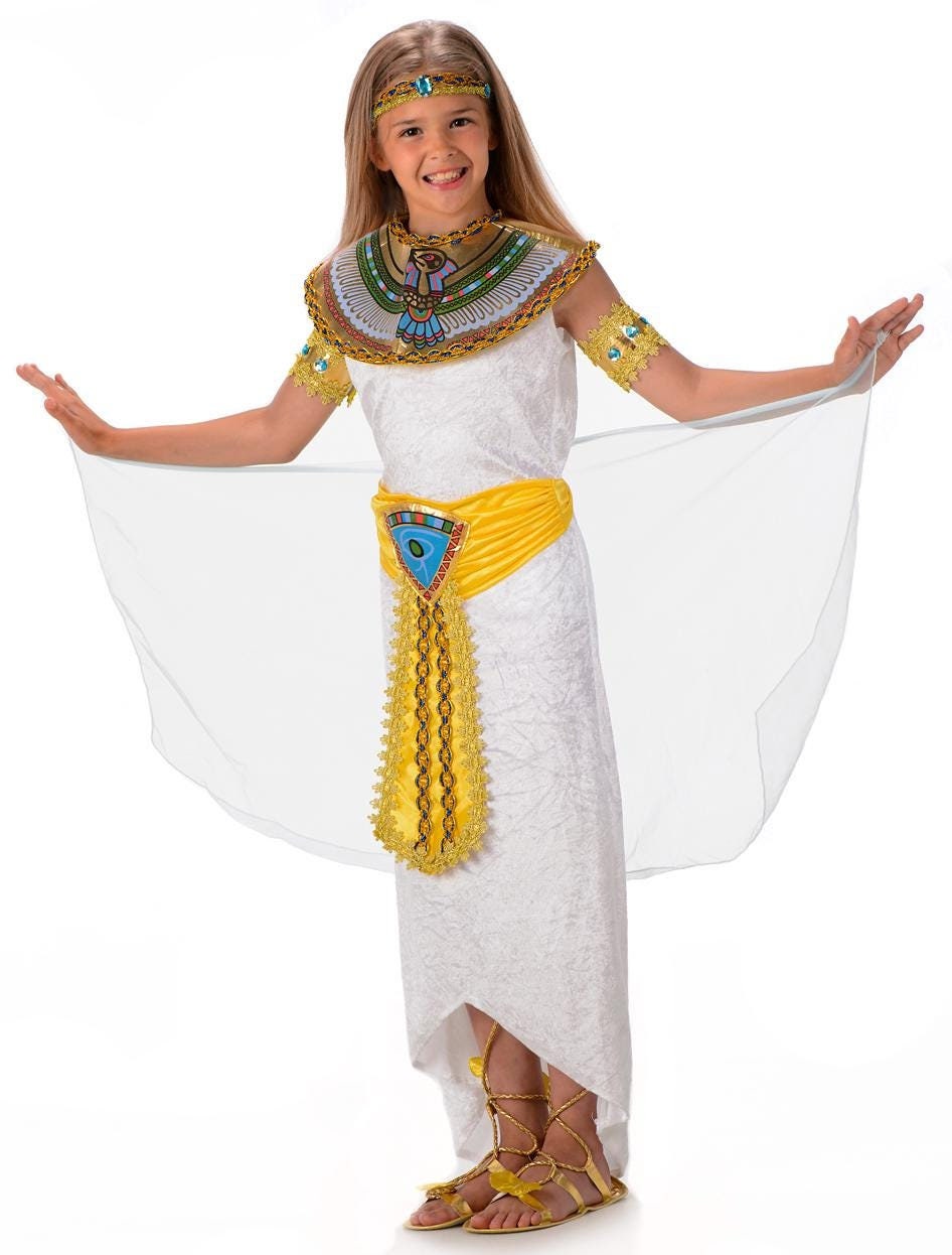 Kids Egyptian Pharaoh Costume - Prince/King Outfit With Headpiece, Collar, Robe & Belt (Sizes 4-12)