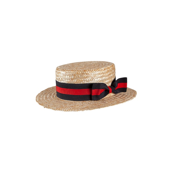 Classic Boater with Black & Red Band String Quartet Barber Shop 20s Gentleman Costume Accessory Hat