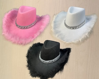 Pink Flame Western Cowboy Hat Feather Boa Rhinestone Fringe Amazon.com: Pink Cowgirl Hat Feather Boa with Heart Glasses  main image 3