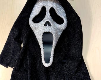 GhostFace Scream Pearl Bling Crystal Mask Halloween Horror Fancy Dress Costume Accessory Party Supplies