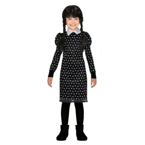 Girls Wednesday Black Dress Wig Gothic School Girl Kids
