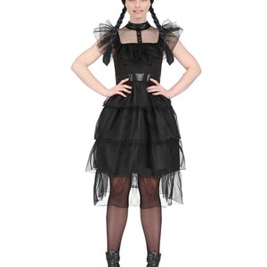 Déguisement robe de bal mercredi femme + perruque gothique écolière adultes tenue de la journée mondiale du livre personnage déguisement