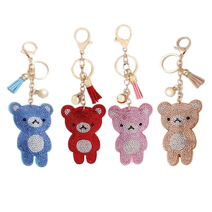 Velvet Rhinestone Keychain Bear Charm Handbag Pendant Gift for Her