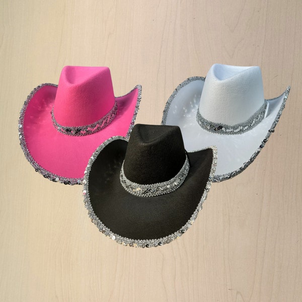 Women's Cowboy Hat with Sequins Western Fancy Dress Costume Accessory