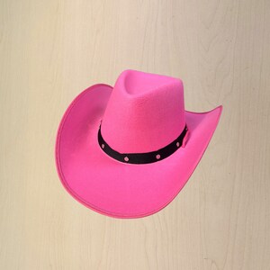 Hot Pink Texan Cowboy Hat with Black Ribbon and Studs Adults Western Fancy Dress Costume Accessory