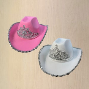 Women&#39;s Cowboy Hat with Sequins and Diamante Tiara Western Fancy Dress Costume Accessory