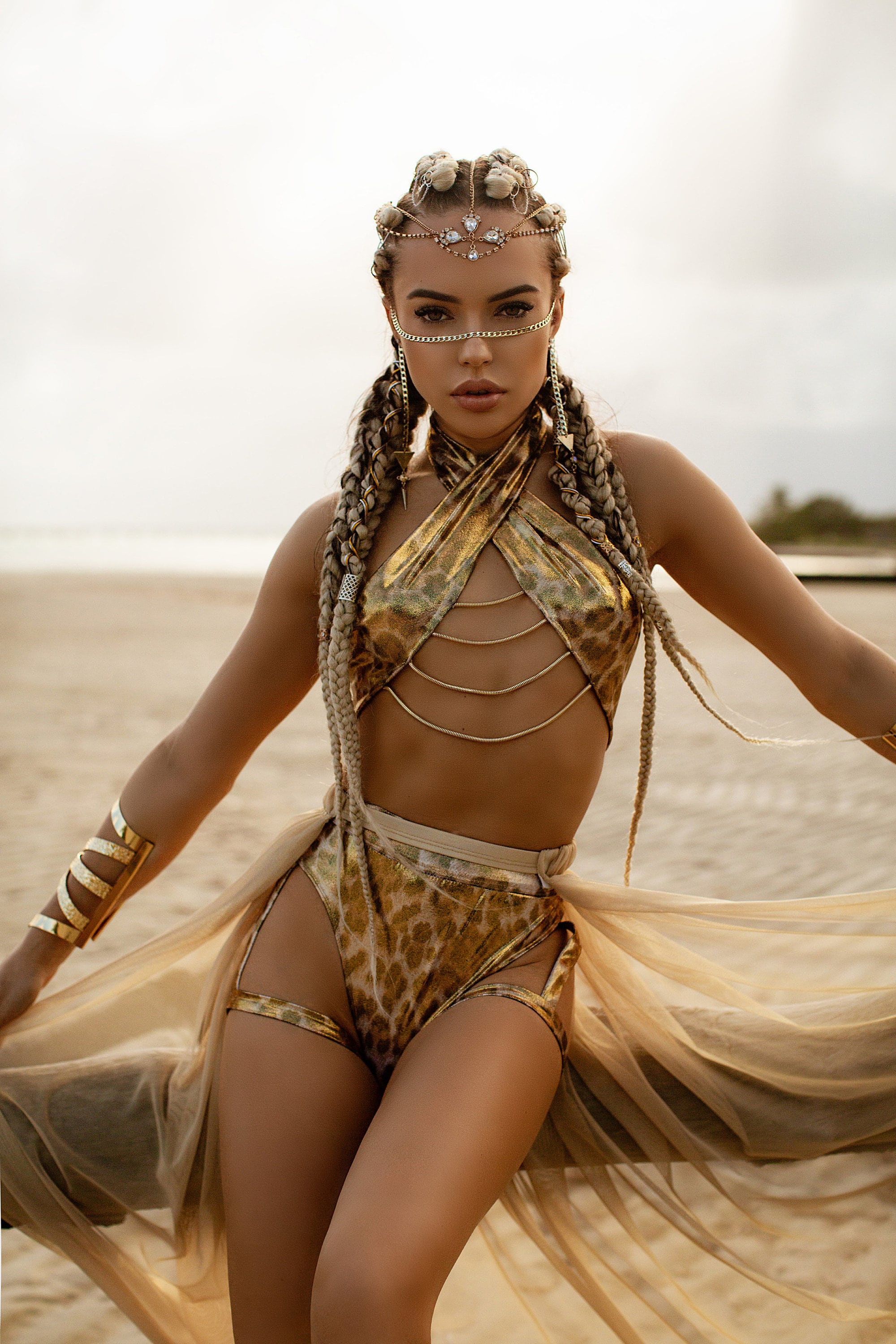 Gold Goddess Festival Outfit - Boho Tribal Bikini Set, Burning Man Costume, Exotic Rave Wear, Luxury Beachwear, Warrior Princess Cosplay