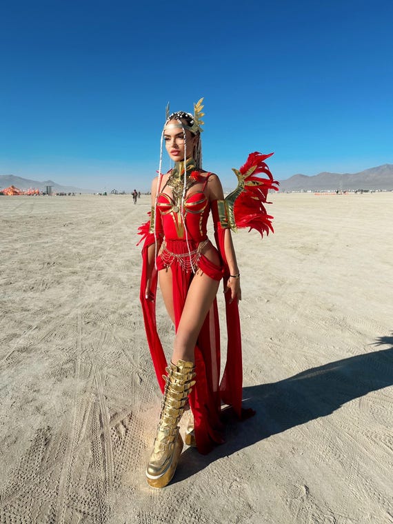 Red Goddess Festival Costume Set | Burning Man Outfit | Feather Arm Cuffs,  Chiffon Sleeves & Headpiece | Couture Red Bodysuit With Skirt - Etsy Israel