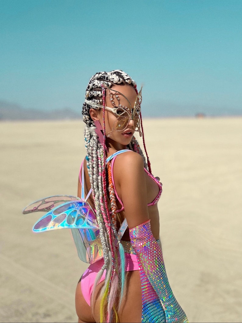 Holographic Rainbow Festival Set Top, Bottoms, Gloves & Chaps Pants