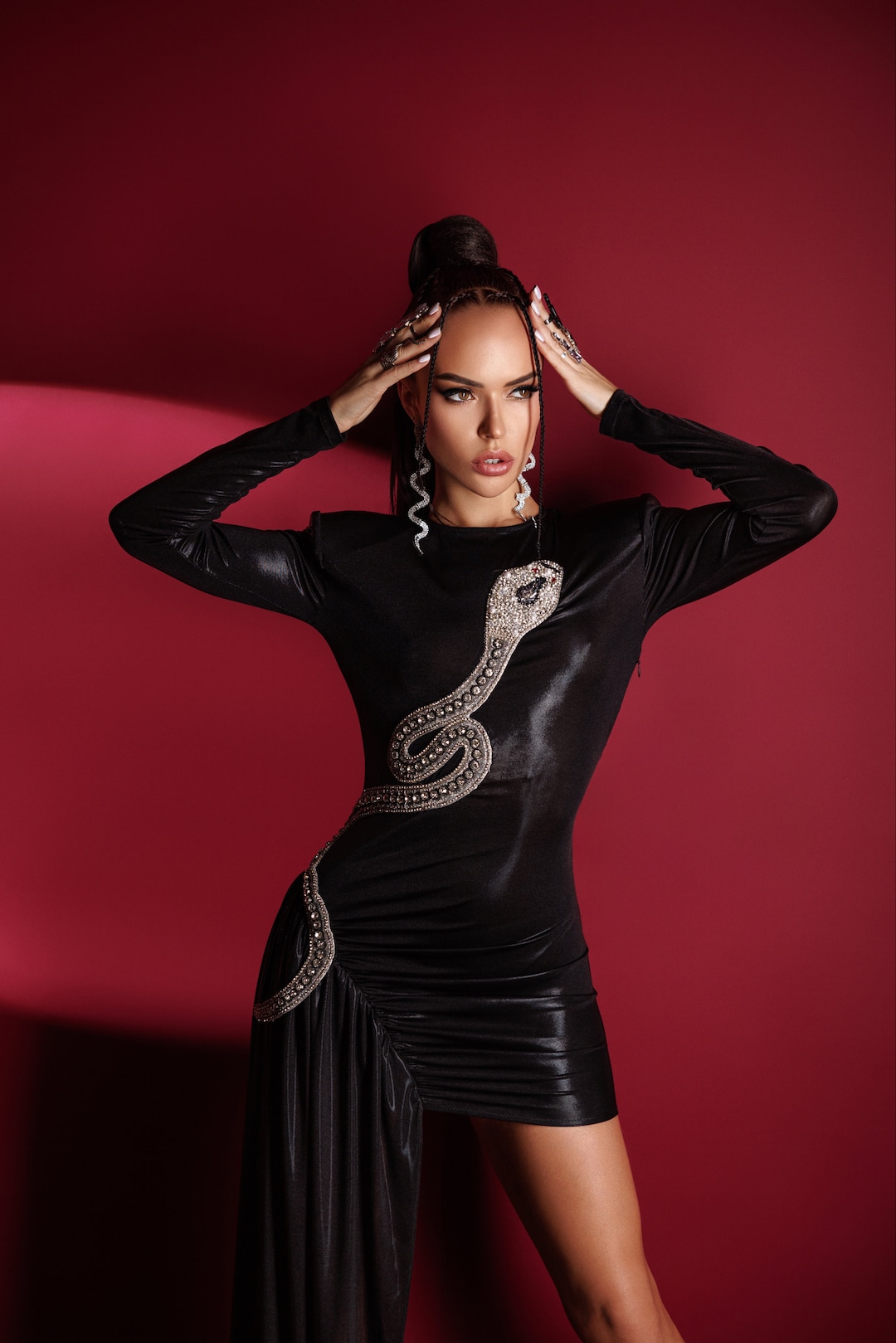 black snakeskin dress Brand New* Black Snakeskin Matte Dress with Open Back – Crystal Couture main image 1