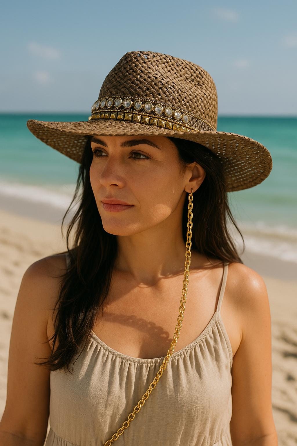 Straw Cowboy Hat with Chain - Unisex Cowgirl Hat for Beach Country Fluffy Sense Coastal Cowgirl Hat Straw Cowboy Hat Western  main image 3