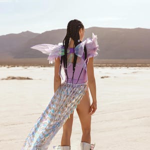 Holografische rok met eenhoorn met pailletten – festivalkleding, rave-outfit, Burning Man-kostuum, iriserende zeemeerminrok afbeelding 4