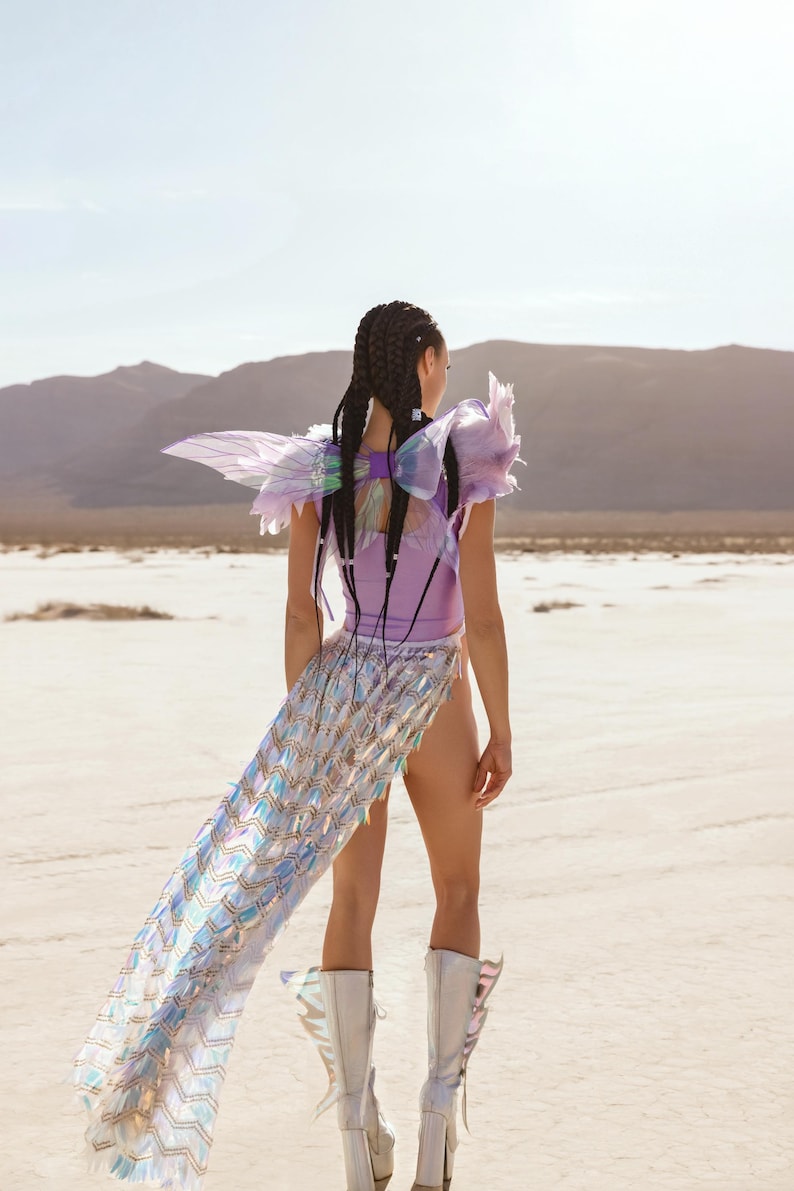 Holografische rok met eenhoorn met pailletten – festivalkleding, rave-outfit, Burning Man-kostuum, iriserende zeemeerminrok afbeelding 4