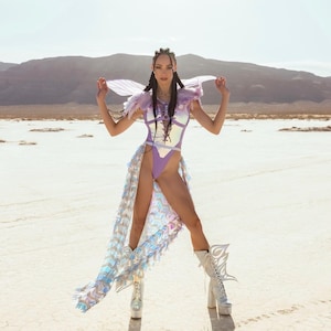 Holografische rok met eenhoorn met pailletten – festivalkleding, rave-outfit, Burning Man-kostuum, iriserende zeemeerminrok afbeelding 2
